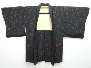 Haori Jacket Vintage(1950-1980) Black Gold Leaf Urushi Silk #7620H4