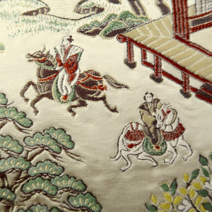 Fukuro Obi Vintage(1950-1980) Gold Green Red Samurai Landscape Silk BB245V4