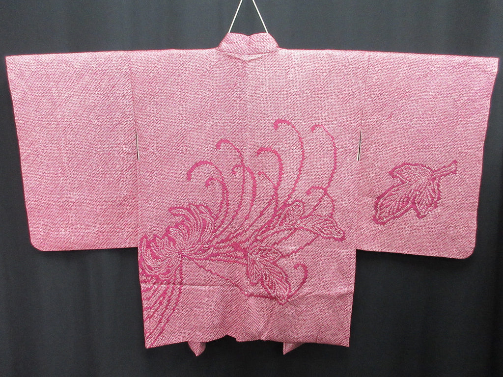 Haori Jacket Vintage(1950-1980) Magenta Full Shibori Chrysanthemum Silk #8100A2