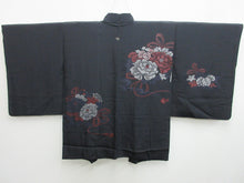 Load image into Gallery viewer, Haori Jacket Vintage(1950-1980) Black Peony Tachibana Urushi Silk #8003N1
