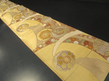 Load image into Gallery viewer, Fukuro Obi Vintage(1950-1980) Gold Crane Birds Chrysanthemum Silk BB99W6
