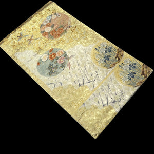 Fukuro Obi Gold Silver Birds Plum blossom Iris Silk BB217V3