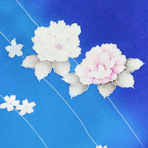 Kimono Blue Butterfly Peony Silk #9331F3