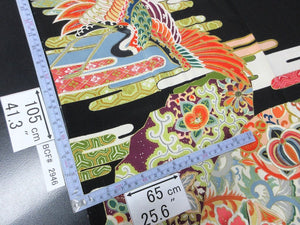 BCF#2946 Silk Tomesode Fabric Vintage(1920-1950) Crane Bird 41.3x25.6in(105x65cm)