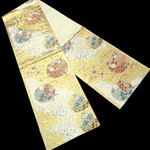 Load image into Gallery viewer, Fukuro Obi Gold Silver Birds Plum blossom Iris Silk BB217V3
