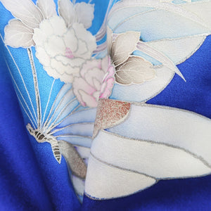 Kimono Blue Butterfly Peony Silk #9331F3