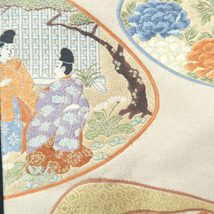 Fukuro Obi White Gold Heian Princess Kaiawase Silk BB231V3