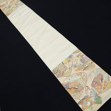 Load image into Gallery viewer, Fukuro Obi White Gold Heian Princess Kaiawase Silk BB231V3
