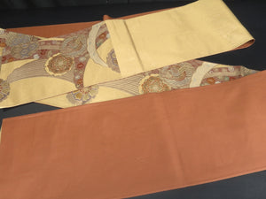 Fukuro Obi Vintage(1950-1980) Gold Crane Birds Chrysanthemum Silk BB99W6