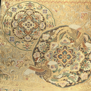 Fukuro Obi Vintage(1950-1980) Gold Birds Flower Shousoin Silk BB192V2