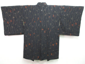Haori Jacket Vintage(1950-1980) Black Gold Leaf Urushi Silk #7620H4