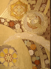 Load image into Gallery viewer, Fukuro Obi Vintage(1950-1980) Gold Crane Birds Chrysanthemum Silk BB99W6
