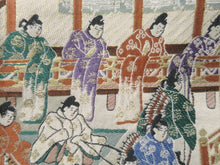 Load image into Gallery viewer, Fukuro Obi Vintage(1950-1980) Gold Green Samurai Silk BB58W4
