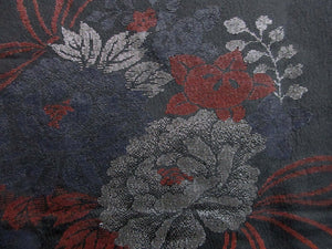 Haori Jacket Vintage(1950-1980) Black Peony Tachibana Urushi Silk #8003N1