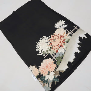 KK1241B5 Silk Tomesode Fabric Vintage(1920-1950) Chrysanthemum Black 39.4x26.4in(100x67cm)