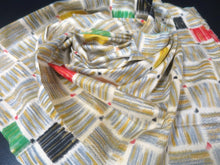 Load image into Gallery viewer, MKF#144 Silk Kimono Fabric Vintage(1920-1950) Meisen Off whilte Yellow brown 46.5x13.0in(118x33cm)
