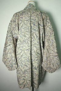 Haori Jacket Vintage(1950-1980) Cream white Mist green Leaf Silk #8601G3