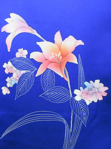 Kimono Blue Flower Tsukesage Tall Silk #8255B5