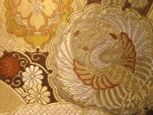 Load image into Gallery viewer, Fukuro Obi Vintage(1950-1980) Gold Crane Birds Chrysanthemum Silk BB99W6
