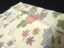 Load image into Gallery viewer, MKF#124 Silk Kimono Fabric Vintage(1950-1980) Chrysanthemum Maple Leaf Cream white 61.0x13.4in(155x34cm)
