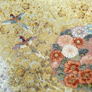 Fukuro Obi Gold Silver Birds Plum blossom Iris Silk BB217V3