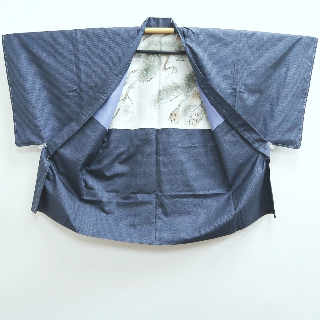 Men's Haori Vintage(1950-1980) Blue Black Ohshima Pine Tree Silk #9425G2