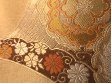 Load image into Gallery viewer, Fukuro Obi Vintage(1950-1980) Gold Crane Birds Chrysanthemum Silk BB99W6
