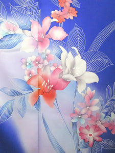 Kimono Blue Flower Tsukesage Tall Silk #8255B5