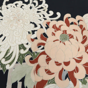 KK1241B5 Silk Tomesode Fabric Vintage(1920-1950) Chrysanthemum Black 39.4x26.4in(100x67cm)