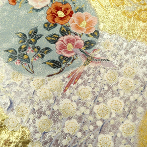 Fukuro Obi Gold Silver Birds Plum blossom Iris Silk BB217V3