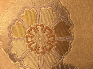 Fukuro Obi Vintage(1950-1980) Gold Crane Birds Chrysanthemum Silk BB99W6