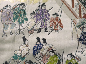 Fukuro Obi Vintage(1950-1980) Gold Green Samurai Silk BB58W4