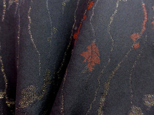 Haori Jacket Vintage(1950-1980) Black Gold Leaf Urushi Silk #7620H4
