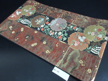Load image into Gallery viewer, Fukuro Obi Brown Gold Flower Crane Birds Ryusui Silk BB140W9
