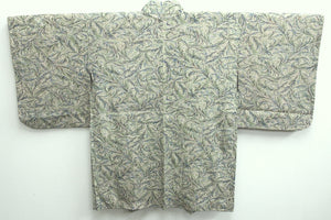 Haori Jacket Vintage(1950-1980) Cream white Mist green Leaf Silk #8601G3