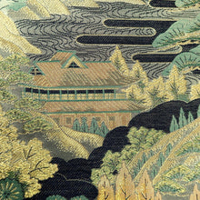 Load image into Gallery viewer, Fukuro Obi Gold Green Landscape Zen Temple Silk BB232V3
