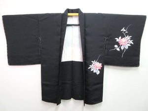 Haori Jacket Vintage(1950-1980) Black Lily Silk #7621H4