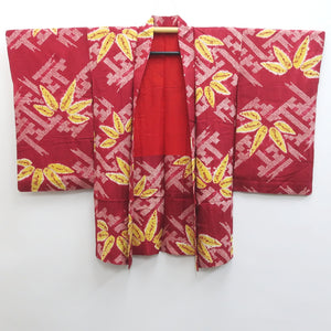 Haori Jacket Vintage(1920-1950) Red Shibori Bamboo Long Silk #9080D2