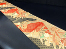 Load image into Gallery viewer, Fukuro Obi Gold Black Bamboo leaf Silk BB120W8
