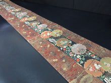 Load image into Gallery viewer, Fukuro Obi Brown Gold Flower Crane Birds Ryusui Silk BB140W9
