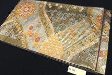 Load image into Gallery viewer, Fukuro Obi Gold Silver Chrysanthemum Maple Leaf Silk BB155W1

