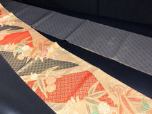 Load image into Gallery viewer, Fukuro Obi Gold Black Bamboo leaf Silk BB120W8
