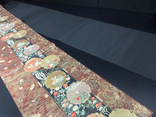 Load image into Gallery viewer, Fukuro Obi Brown Gold Flower Crane Birds Ryusui Silk BB140W9
