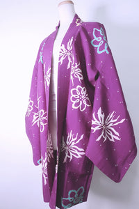 Haori Jacket Vintage(1920-1950) Purple Chrysanthemum Silk #8810A4