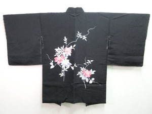 Haori Jacket Vintage(1950-1980) Black Lily Silk #7621H4