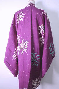 Haori Jacket Vintage(1920-1950) Purple Chrysanthemum Silk #8810A4