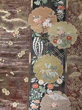 Load image into Gallery viewer, Fukuro Obi Brown Gold Flower Crane Birds Ryusui Silk BB140W9
