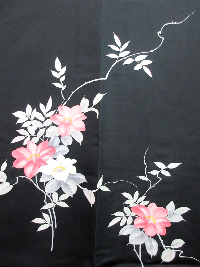 Haori Jacket Vintage(1950-1980) Black Lily Silk #7621H4