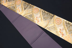 Fukuro Obi Gold Silver Chrysanthemum Maple Leaf Silk BB155W1