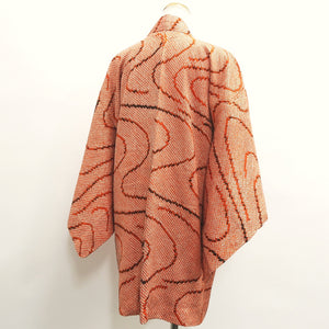 Haori Jacket Vintage(1950-1980) Vermillion Full Shibori Ryusui Silk #9065D2